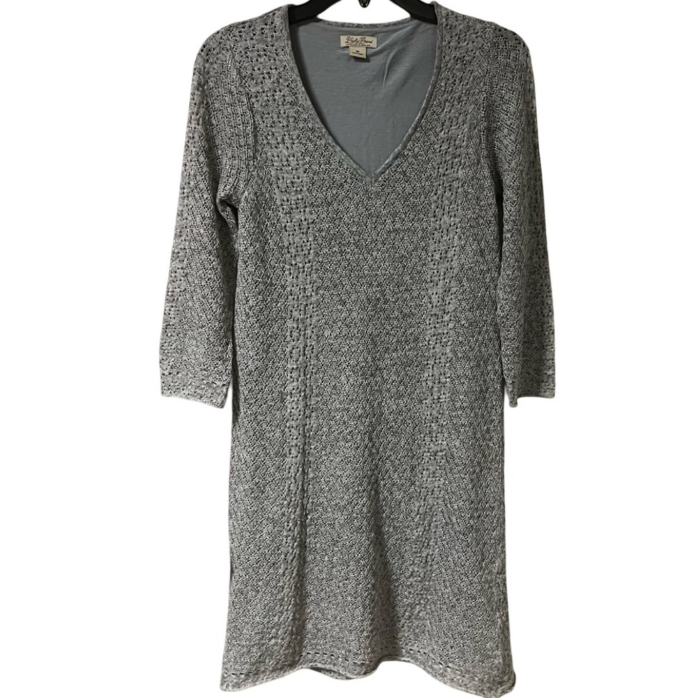 Lucky Brand Gray Sweater‎ Dress Open-Knit Lined Semi Sheer Womens Size Medium